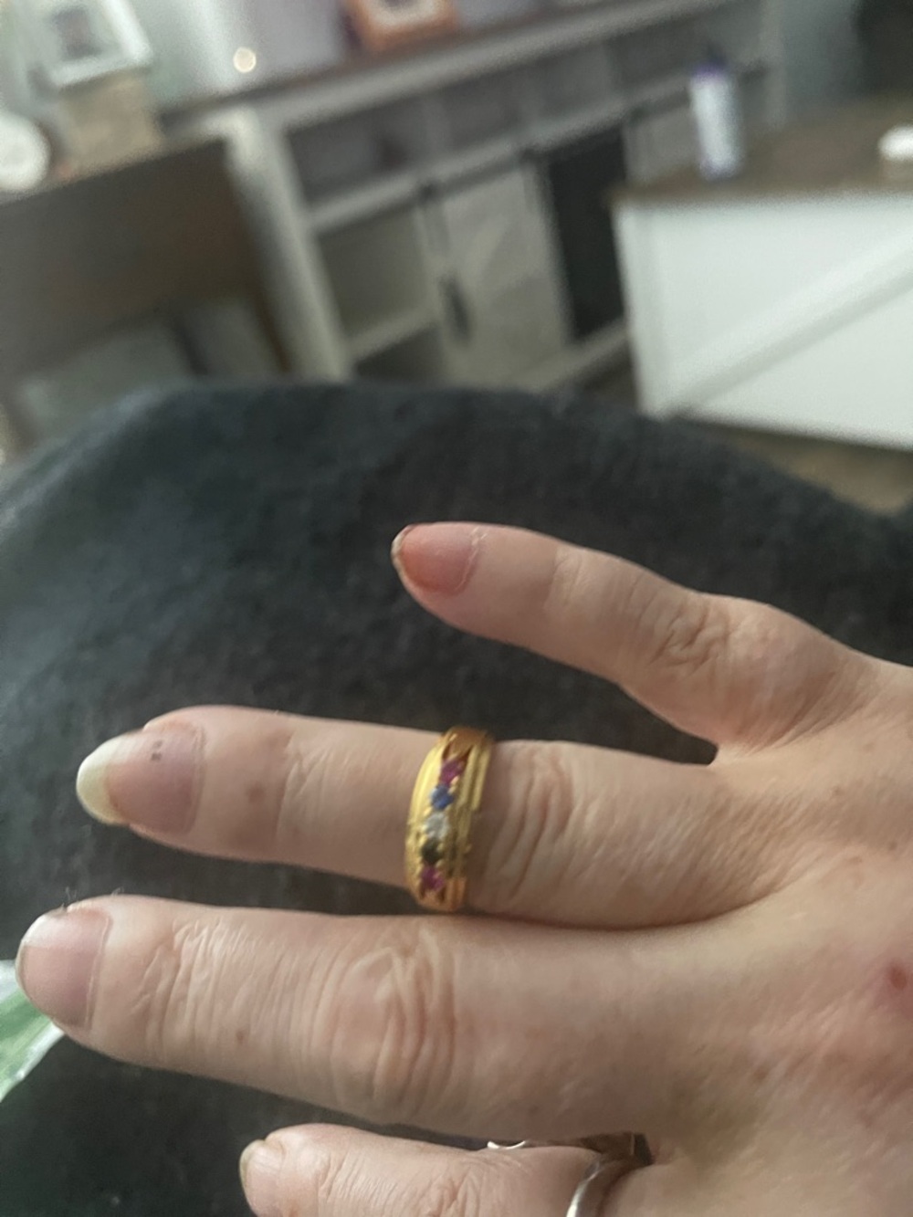 Gold-Tone Multi-Gemstone Band Ring